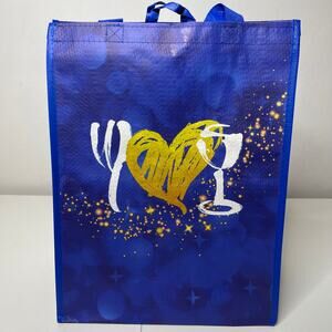 Wegmans Blue Christmas Love Holiday Heart Reusable Grocery Tote Gift Bag NWT NEW